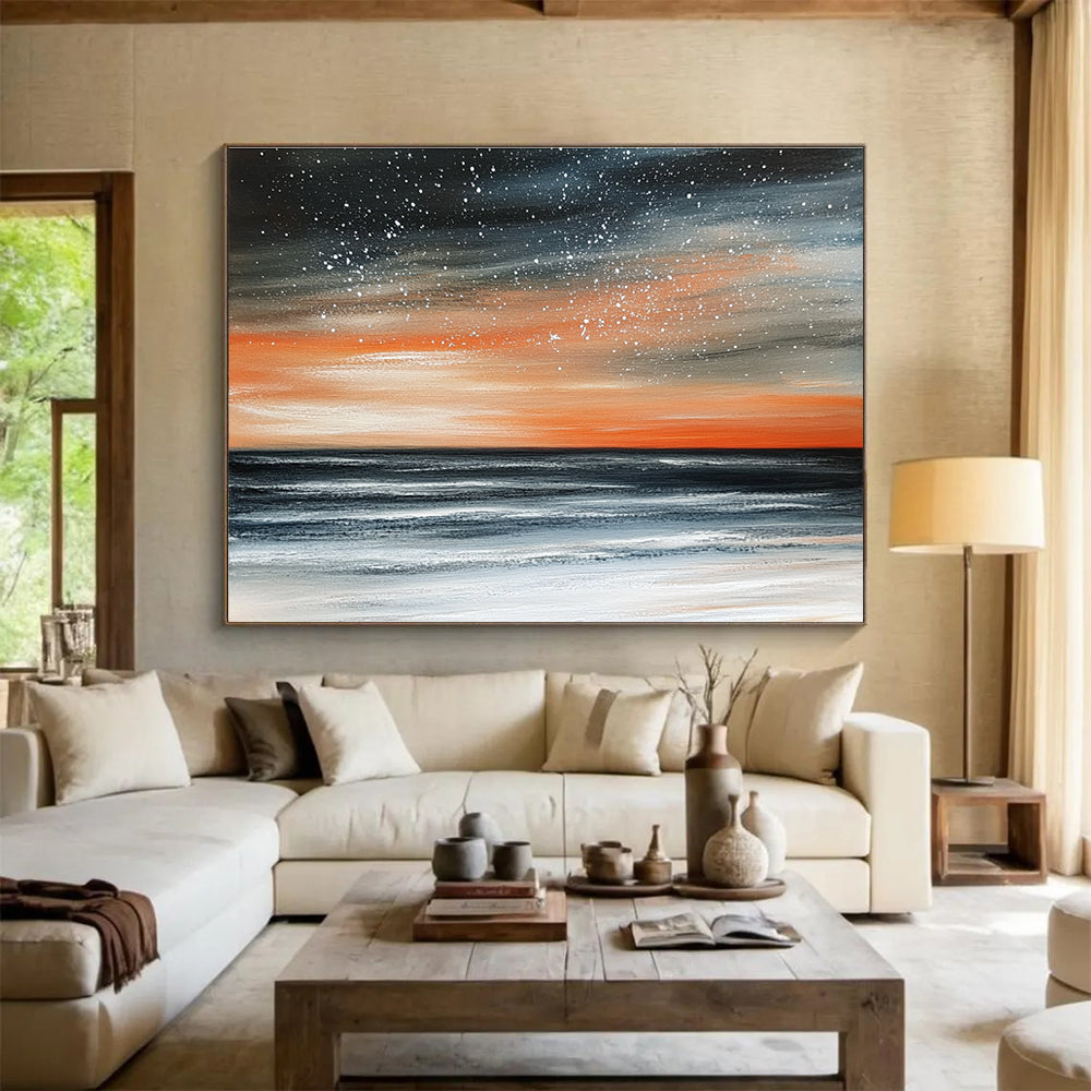 Starry Sea Sunset Abstract Painting with Contrasting Colors ABS289