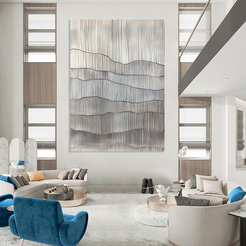 Wavy Line Textures Abstract Painting of Monochromatic Rhythms GAB0138