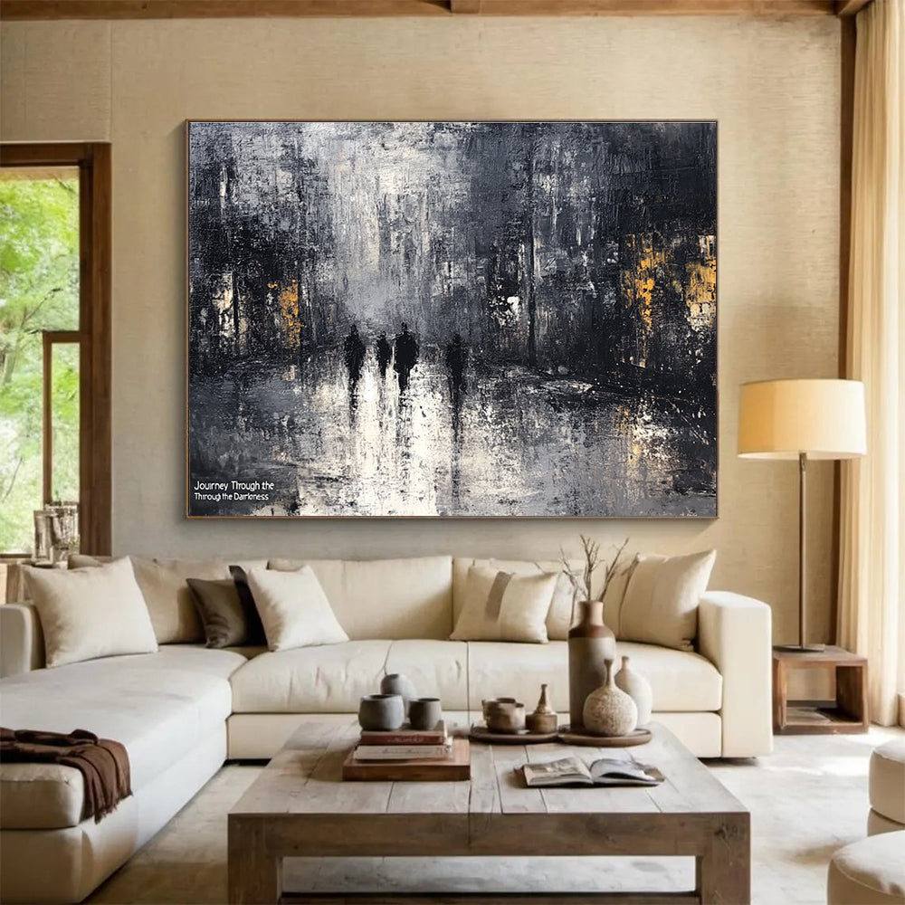 Dark City Street Abstract Painting with Mysterious Urban Mood ABS445