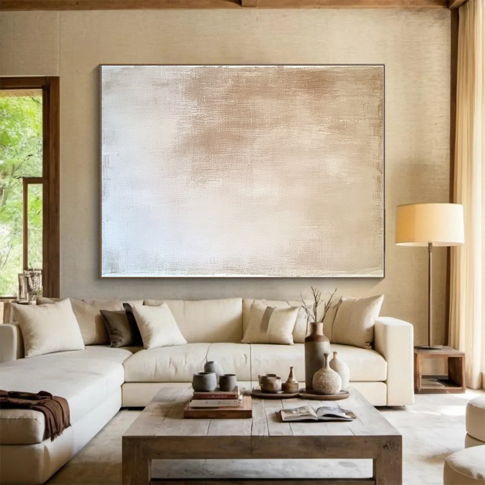 Beige and White Gradient Abstract Painting with Subtle Serenity WINK022