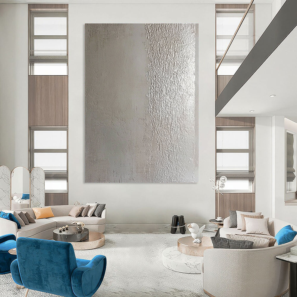Silver Textured Divide Minimalist Abstract Art GAB0378