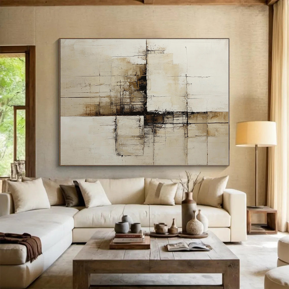 Beige Brown Black Abstract Painting with Textured Minimalism WINK547
