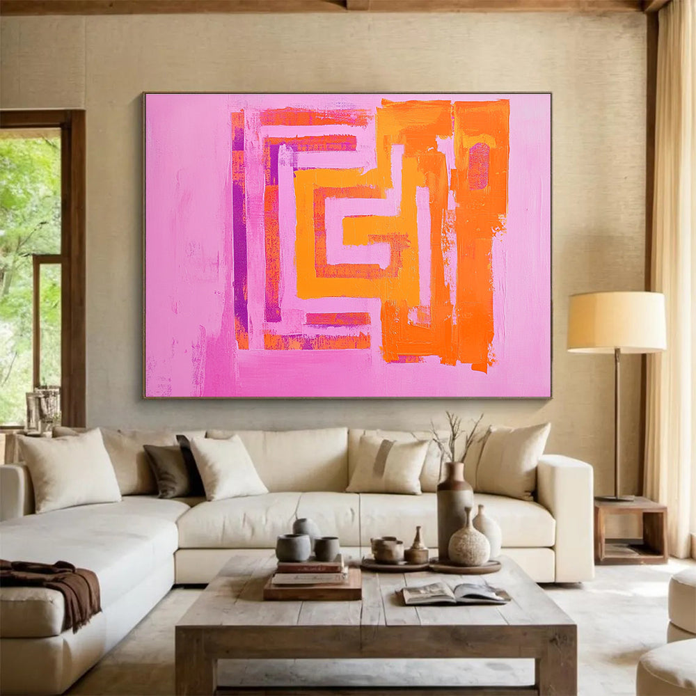 Bold Pink - Orange Geometric Maze Graphic Intrigue Painting ABS130