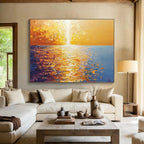 Golden Sunset Sea Abstract Painting with Rich Textures ABS264