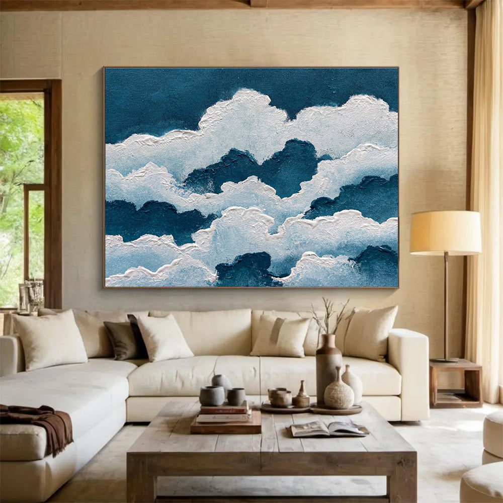 Textured Clouds Abstract Painting for Coastal Home Offices YHT364