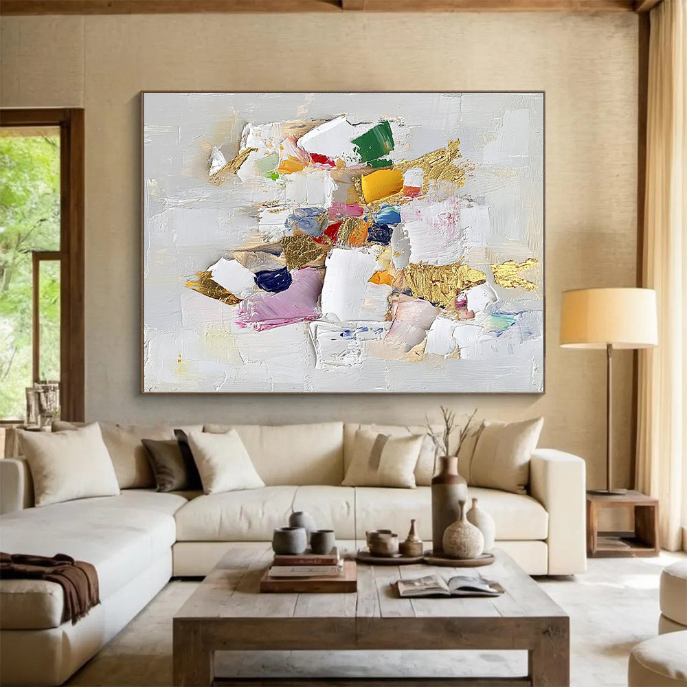 Colorful Collage Gold Abstract Painting with Playful Luxury WINK482
