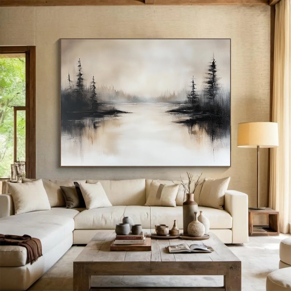 Misty Lake Abstract Landscape Painting ABS213
