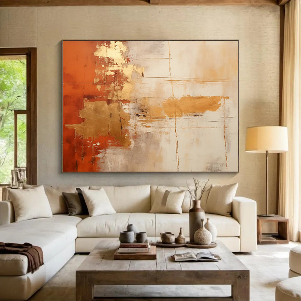 Orange - Gold Abstract Painting for Warm Interiors YHT093