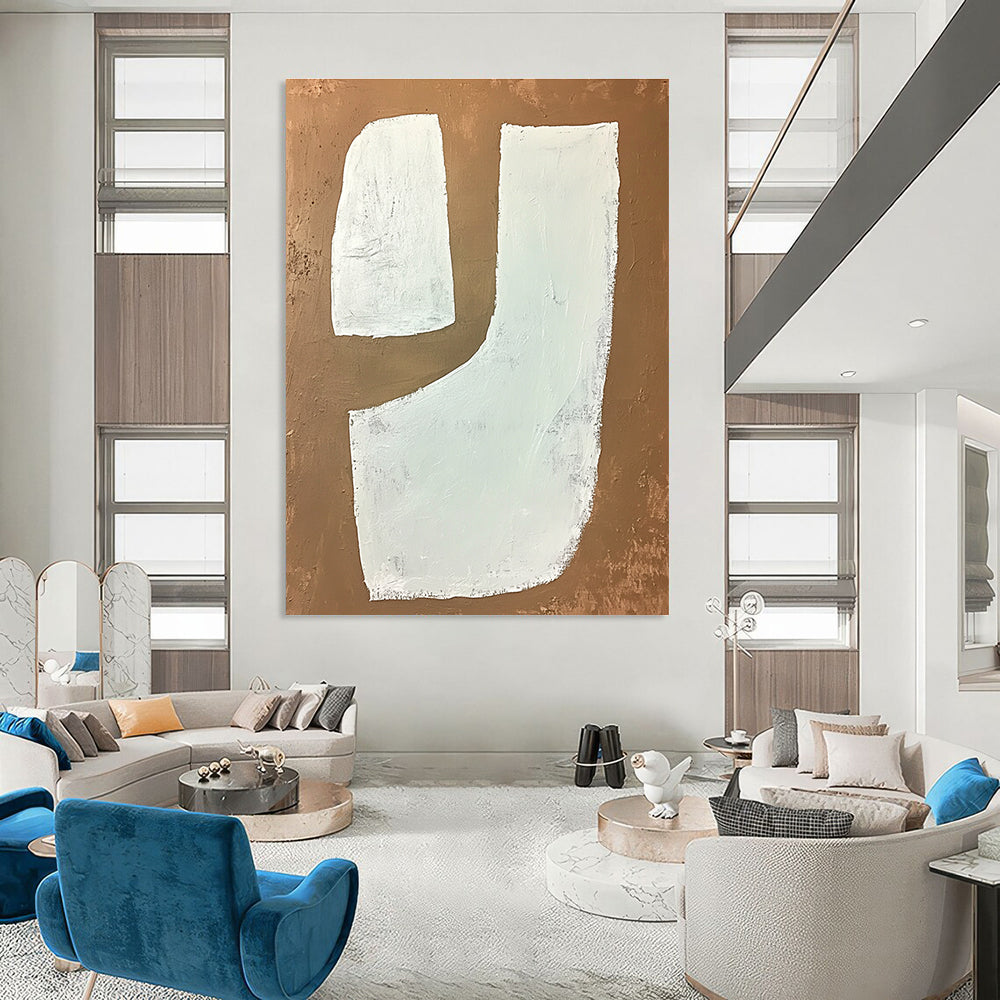White Shapes on Brown Geometric Abstract Painting for Modern Decor GAB1533