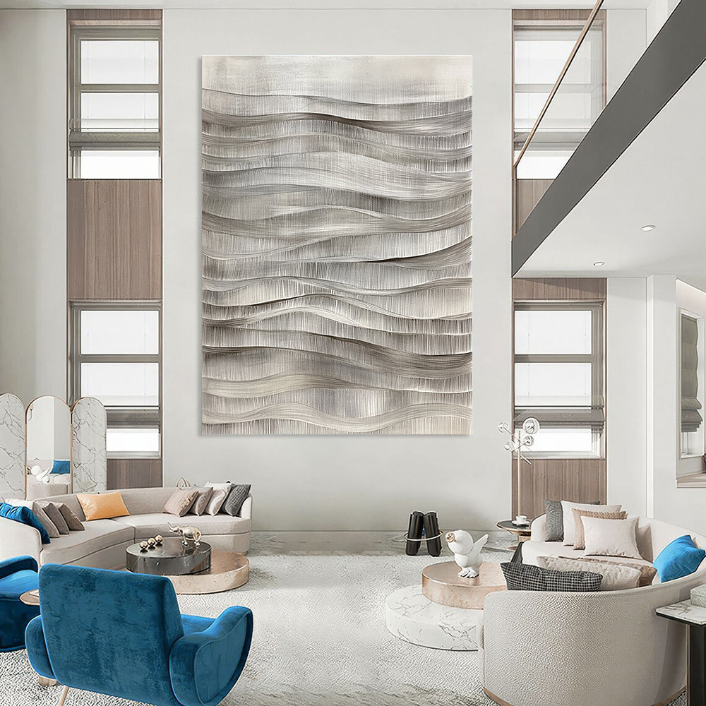 Grey Wavy Lines Textured Abstract Painting for Minimalist Spaces GAB1480