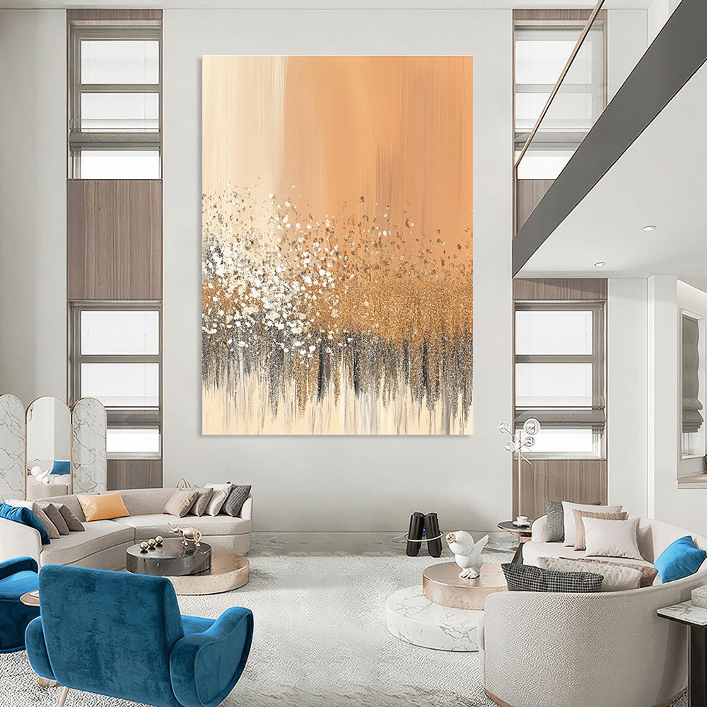 Golden Glitter on Peach Abstract Painting of Luxurious Sparkle GAB0114