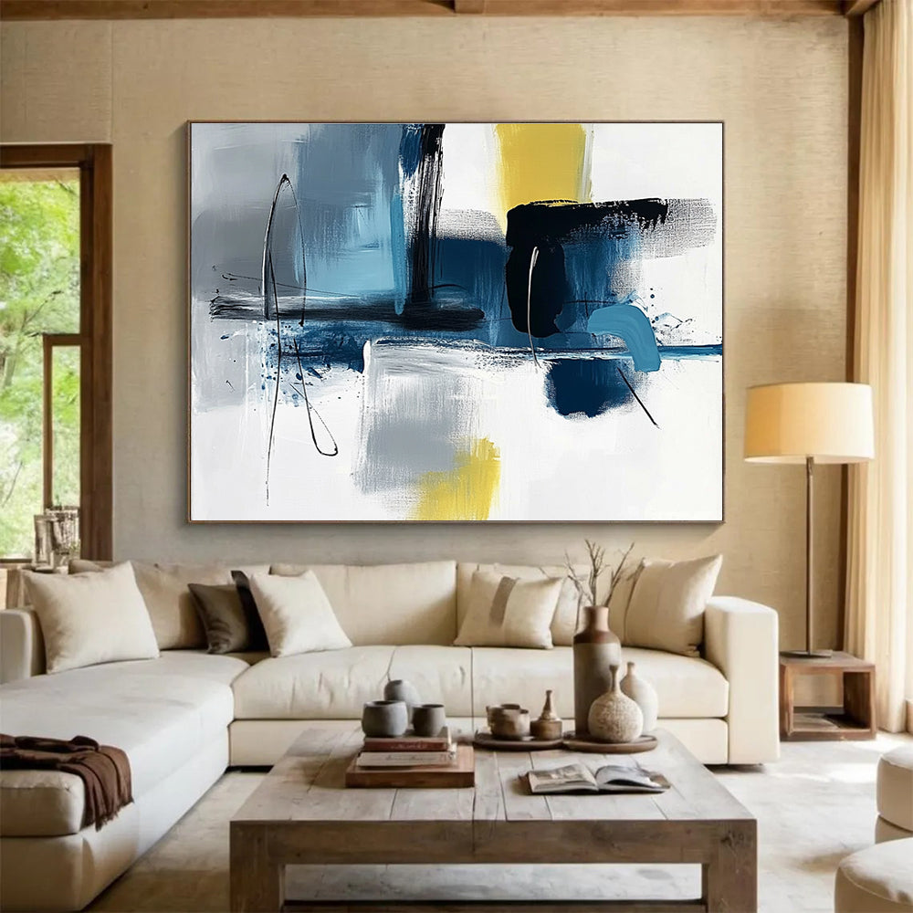 Geometric Blue - Gray - Yellow Abstract Painting ABS194