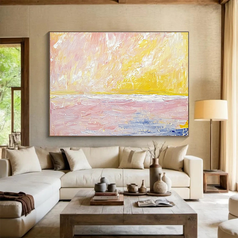 Soft Sunset Seascape Abstract Painting with Gentle, Romantic Hues ABS523