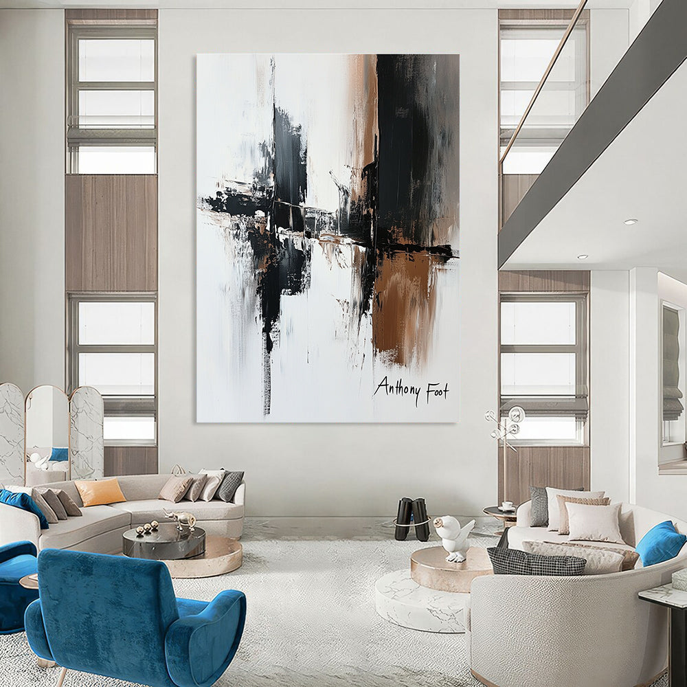Monochrome Abstract Strokes Artistic Abstract Painting for Modern Spaces GAB1400