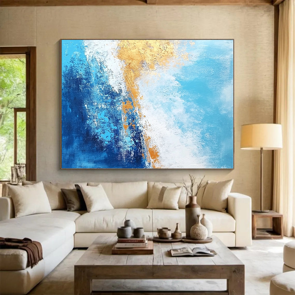Blue - Gold Abstract Waves Painting with Fluid Elegance WINK384