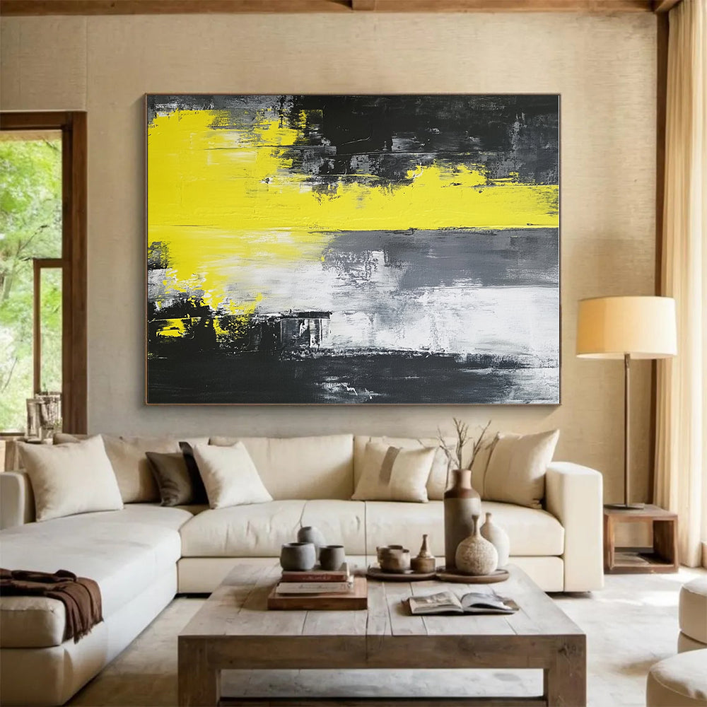 Yellow Black Gray Abstract Painting with Intense Drama WINK506
