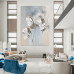 Textured Floral in Gray Abstract Painting for Elegant Bedrooms HENG447