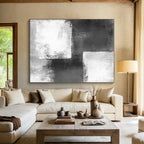 Black - White Abstract Squares Painting with Geometric Intrigue WINK421