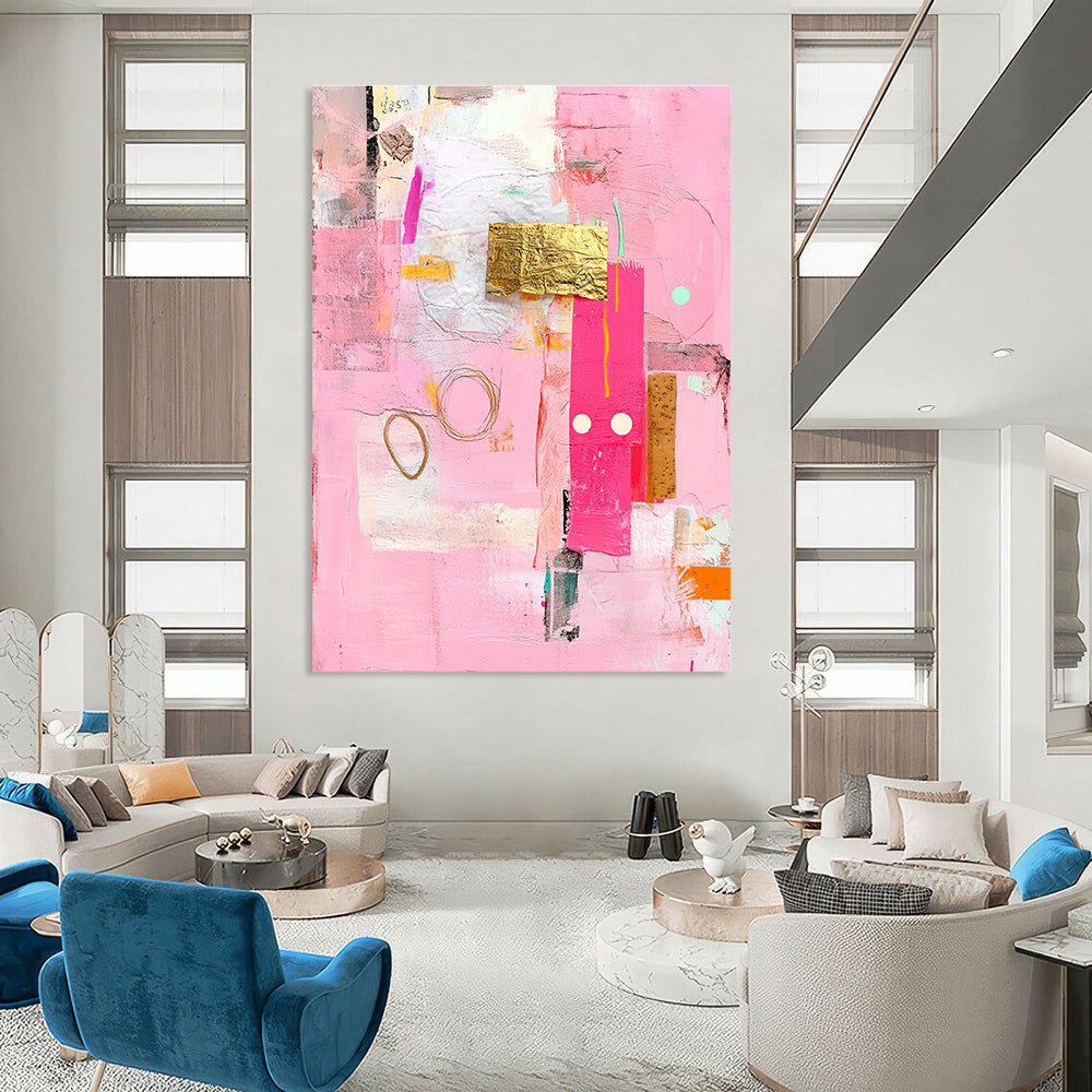 Pink Collage Art Vibrant Mixed - Media Abstract Painting GAB0320
