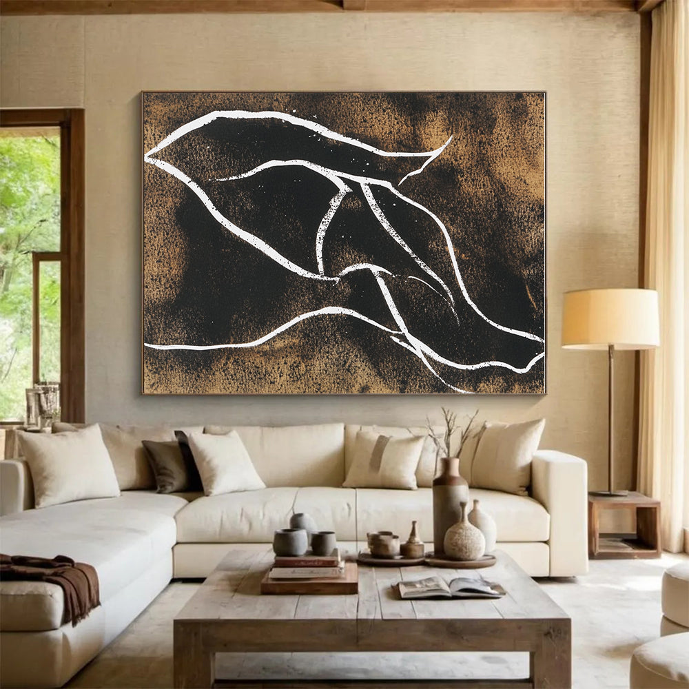 Black and White Line Abstract Painting with Minimalist Grace WINK304