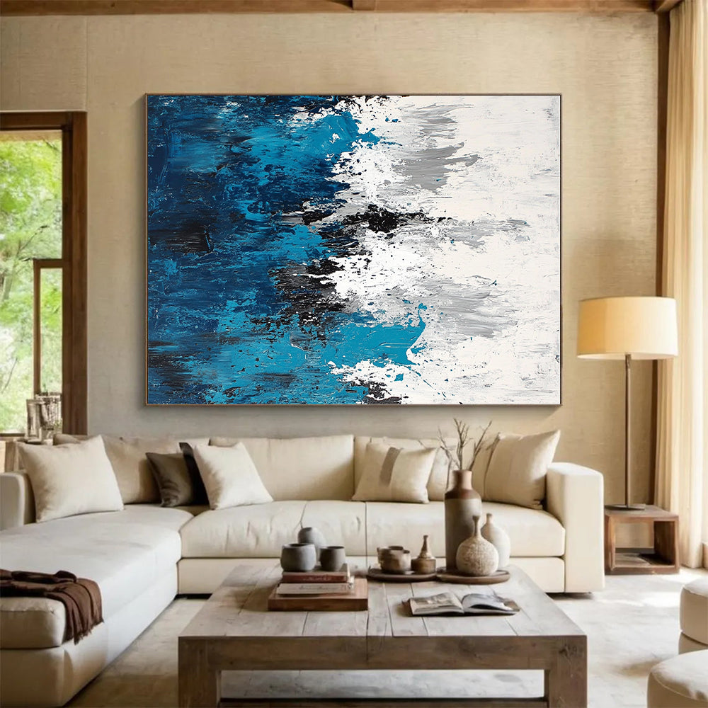 Blue White Abstract Landscape Painting with Coastal Vibes WINK572