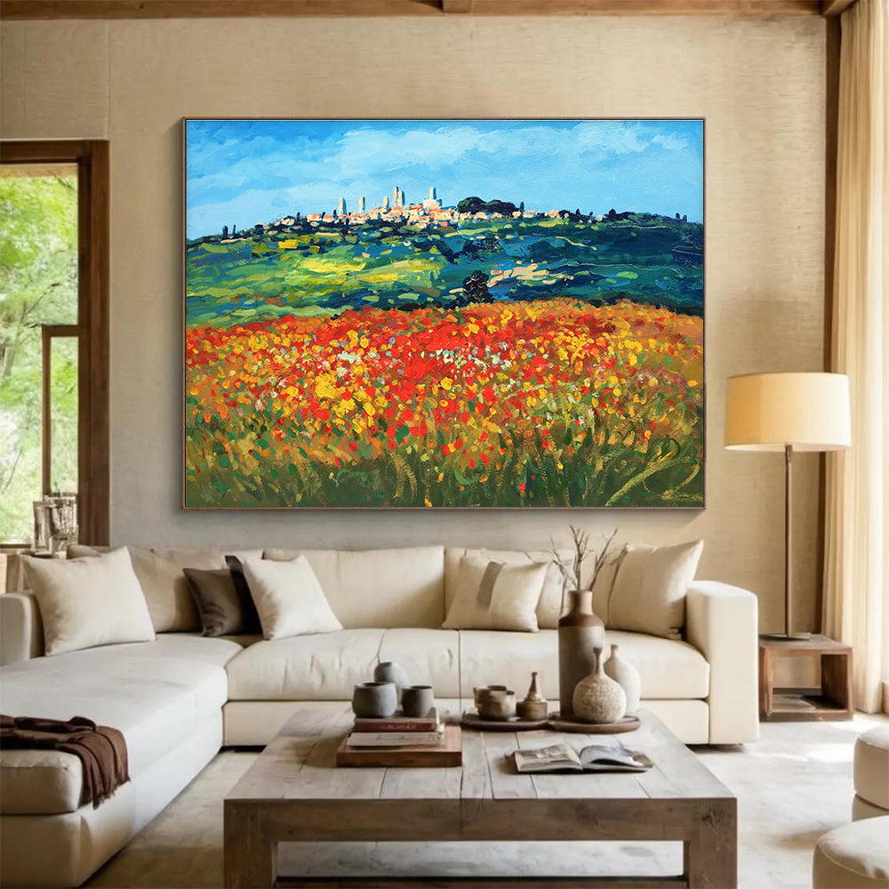 Tuscan Field Abstract Painting for Italian Villa Rental Offices YHT468