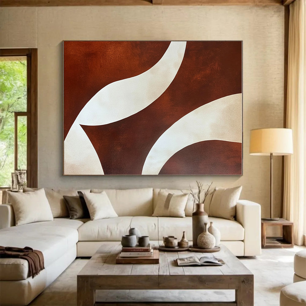 Brown and White Curves Abstract Painting with Elegant Flow WINK030