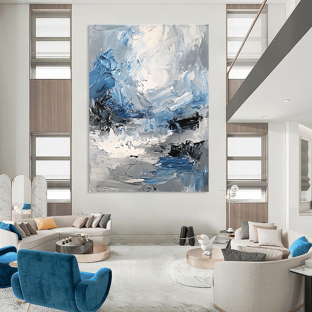 Blue and Gray Abstract Landscape Painting for Minimalist Spaces GAB0713