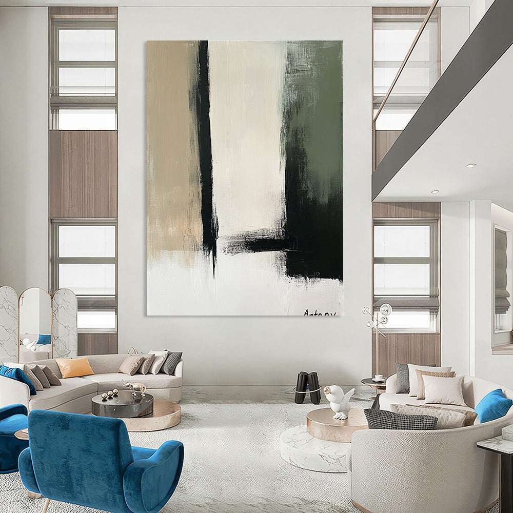 Black and Neutral Abstract Painting for Industrial - Style Art Galleries GAB1188