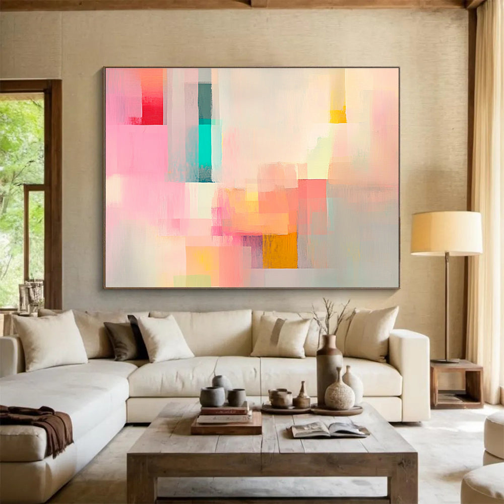 Pastel Color Block Abstract Painting with Soft, Harmonious Beauty ABS460