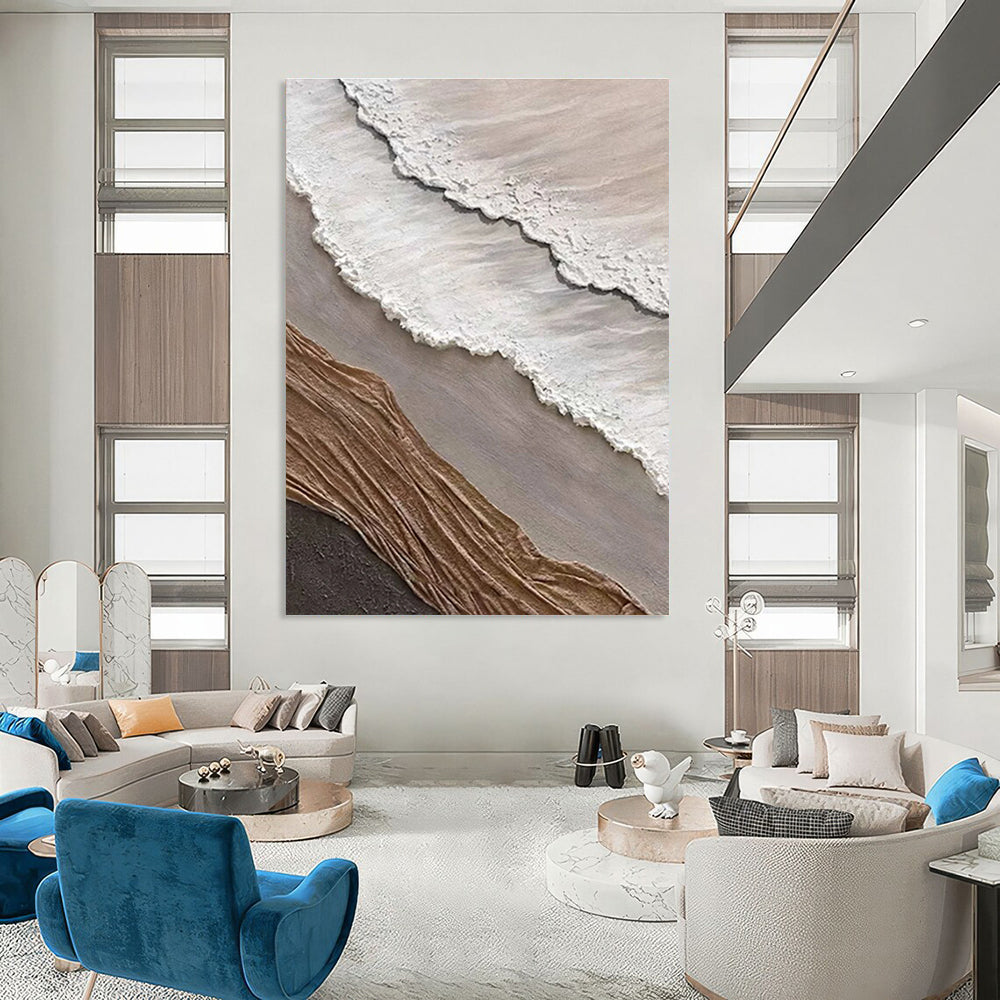 Layered Textile - Like Abstract in Neutral Tones Painting for Eclectic Interiors HENG344