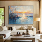 Lake Sunset with Trees Abstract Painting ABS292