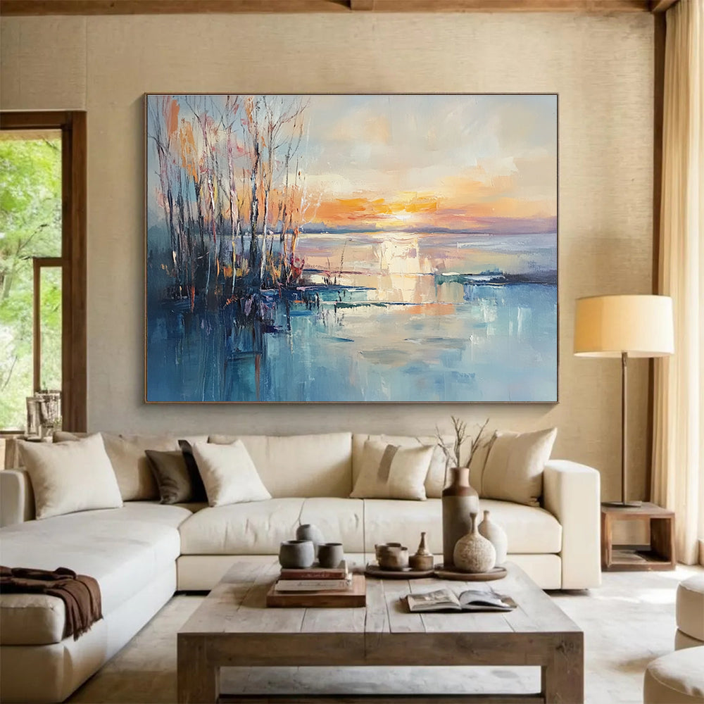 Lake Sunset with Trees Abstract Painting ABS292