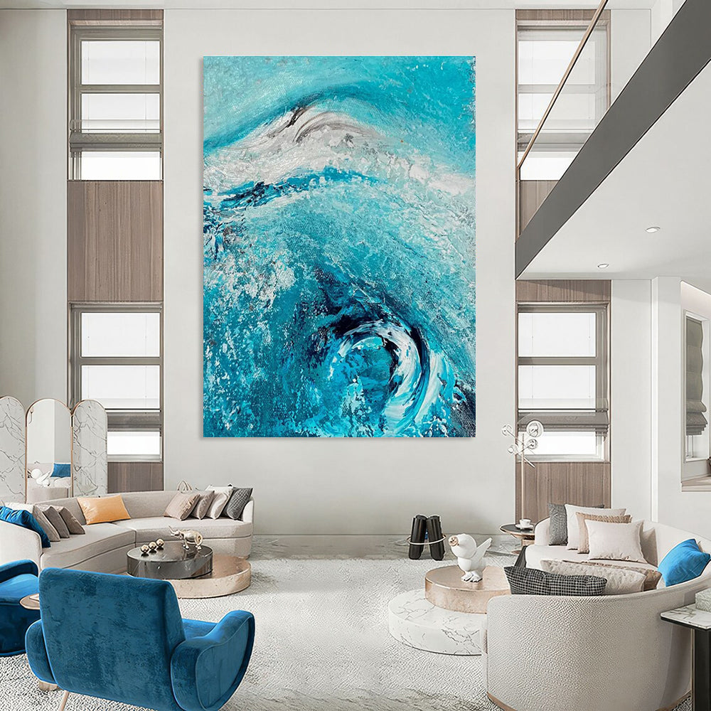 Turquoise Wave Abstract Painting for Nautical - Themed Restaurants HENG469