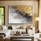 Black Gold Gray Abstract Painting with Dramatic Contrast WINK645