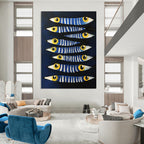 Blue Striped Fish Whimsical Marine Abstract Painting GAB0331