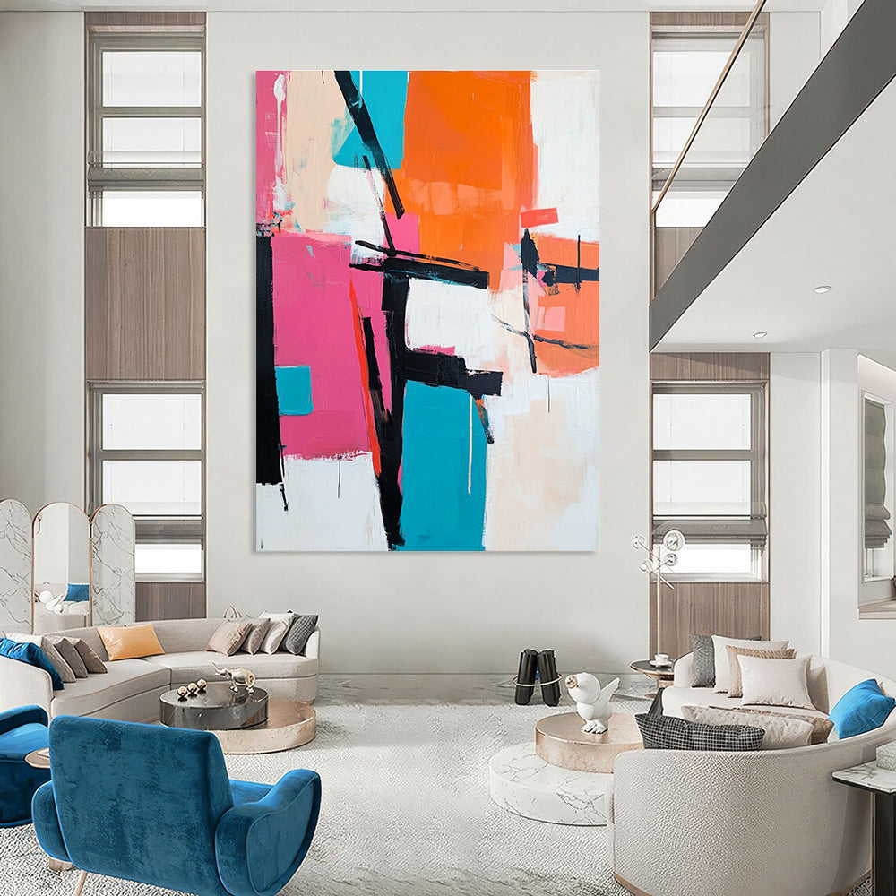 Pink and Teal Abstract Painting for Contemporary - Styled Fashion Boutiques GAB0939