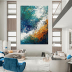 Textured Blue and Orange Abstract Painting for Artistic Living Rooms GAB0784