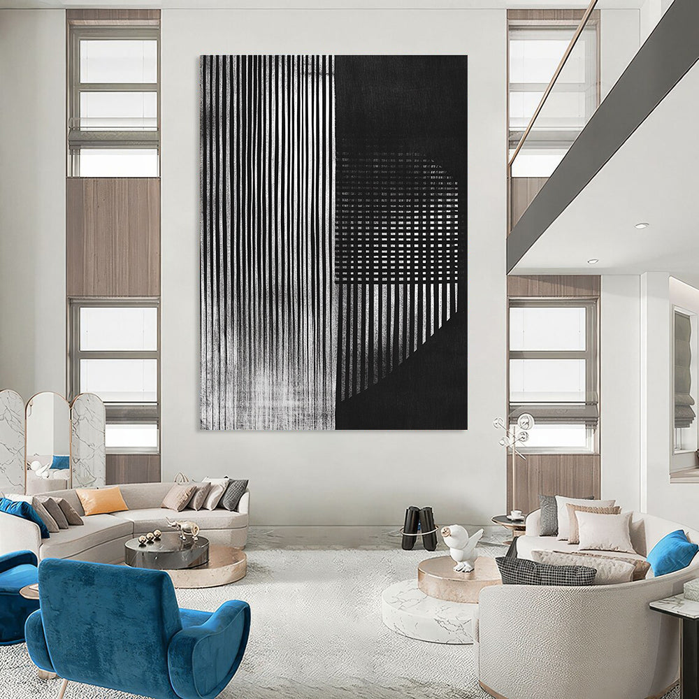 Black and White Striped Abstract Painting with Hidden Textures GAB0030
