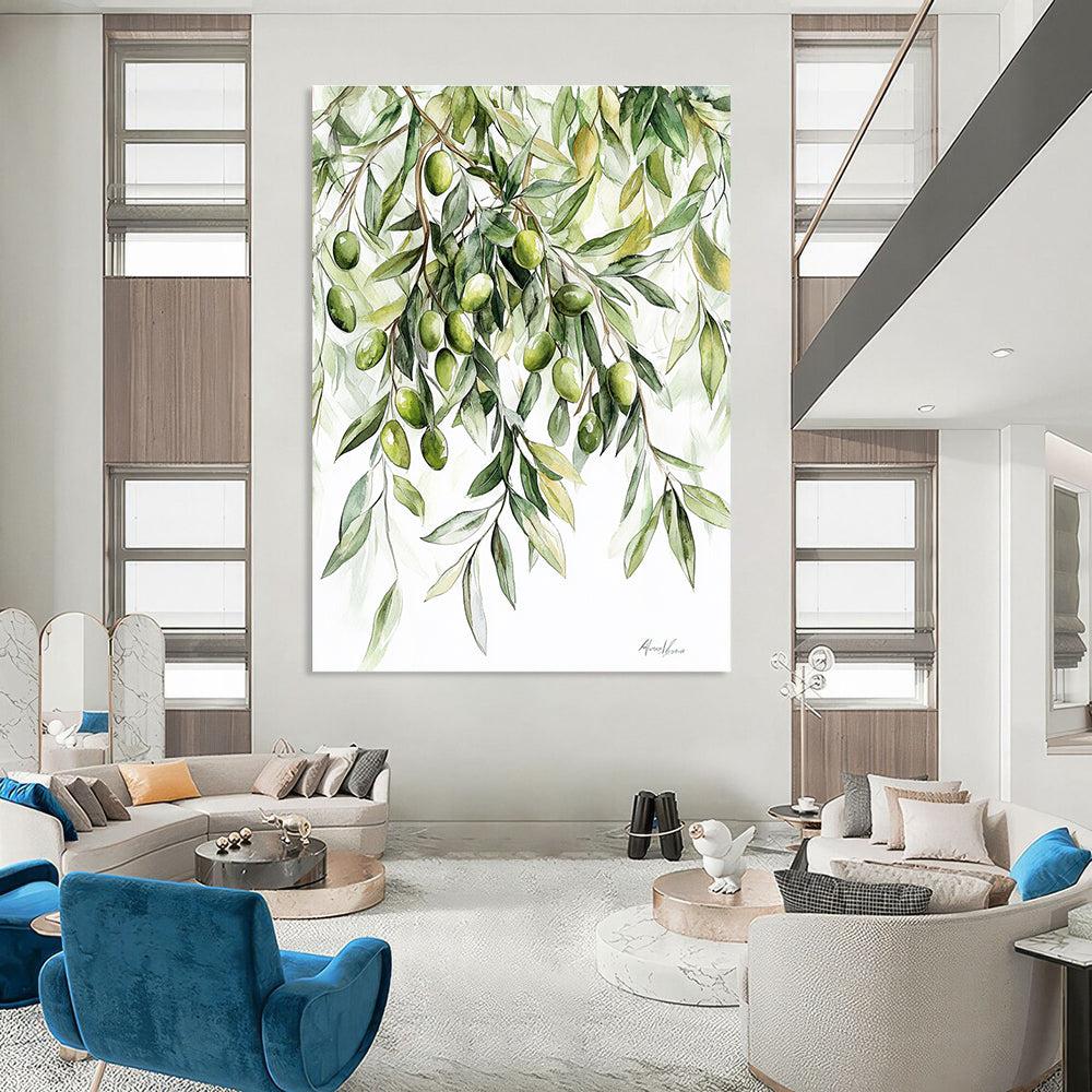 Olive Branches Watercolor Abstract Painting for Rustic Interiors GAB1508
