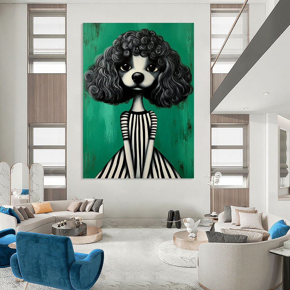 Whimsical Curly - Haired Dog Portrait Abstract Painting GAB0031