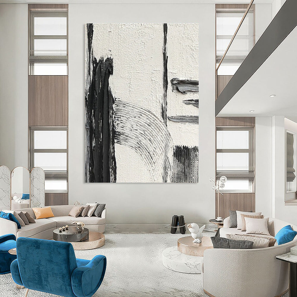 Black - White - Gray Textured Abstract Painting for Modern Hallways HENG386