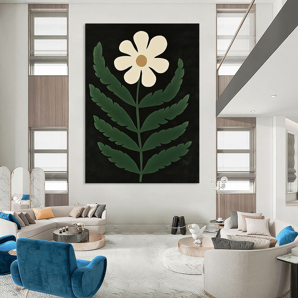 White Flower Minimalist Abstract Painting for Scandinavian - Style Bedrooms GAB1337