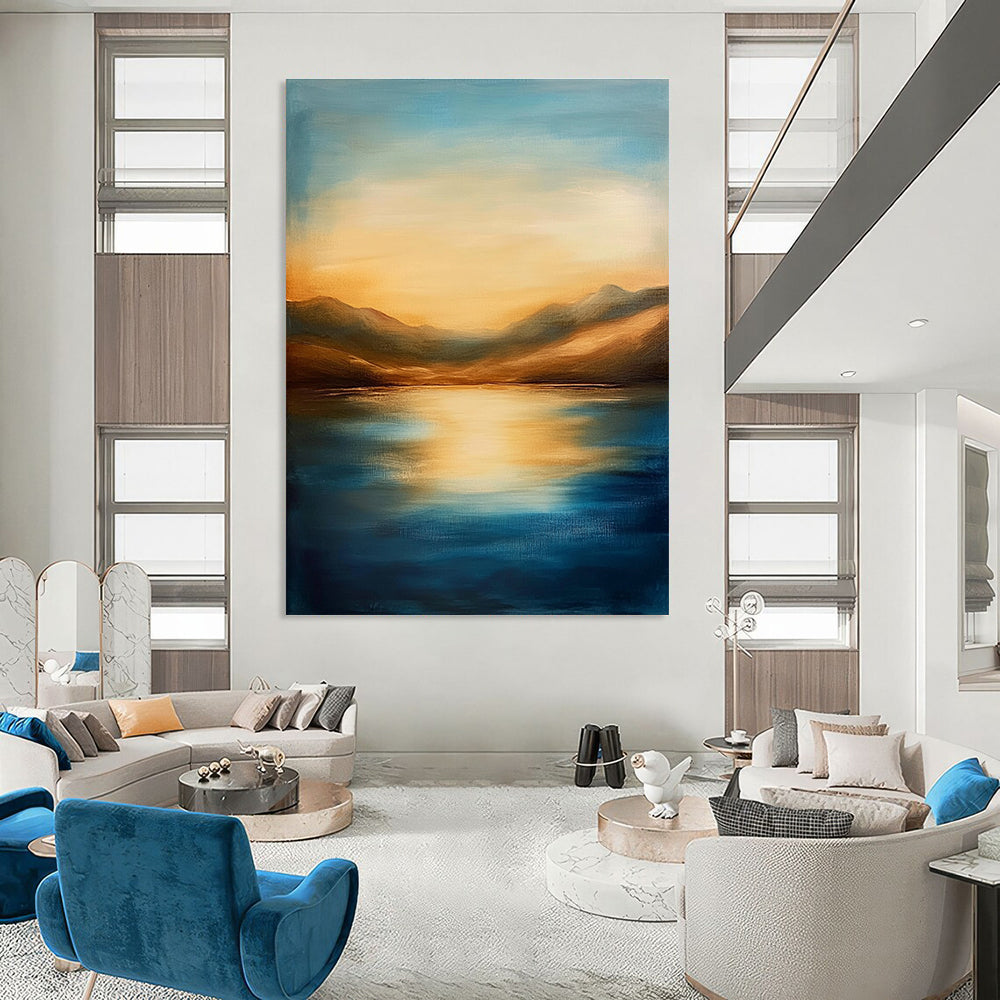 Golden Lake and Mountains - Majestic Landscape Abstract Art GAB0528