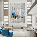 Chic Gray - Toned Abstract Cityscape Painting for Urban Interiors HENG248