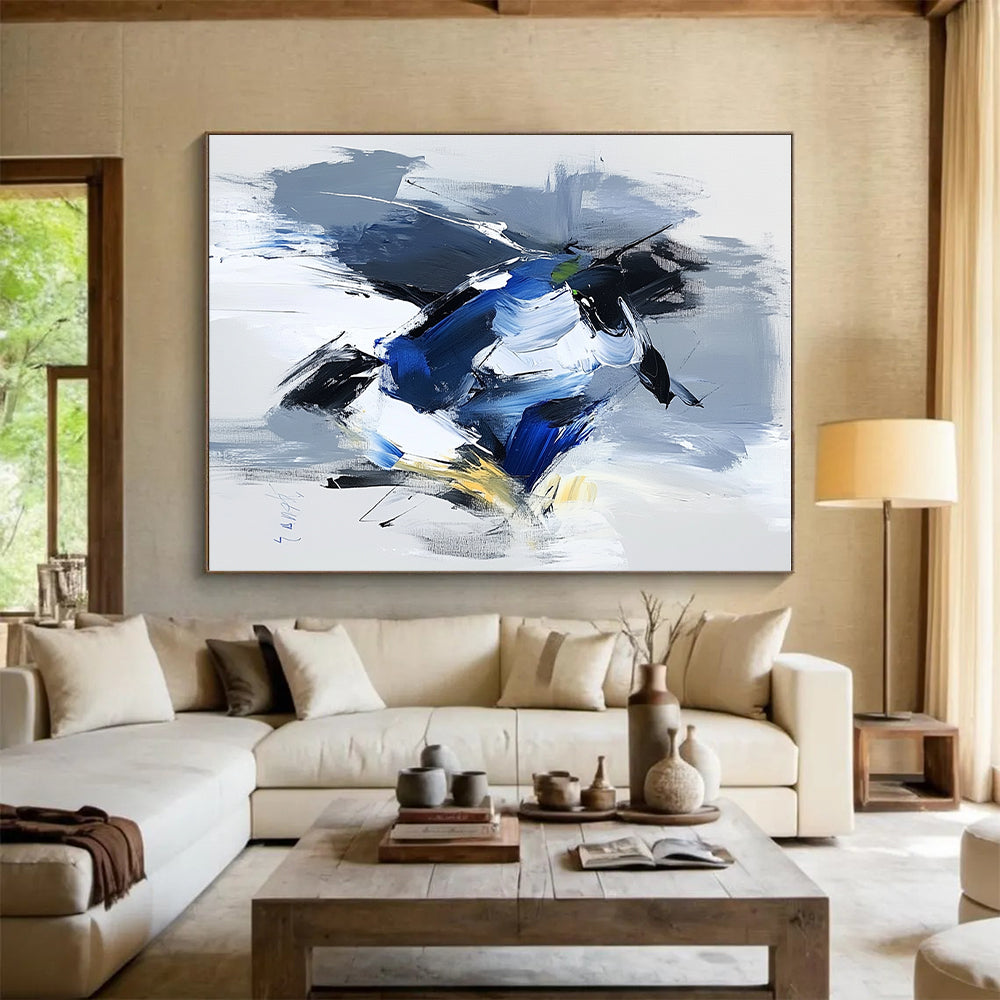 Blue Gray Abstract Bird Painting with Dynamic Grace WINK781