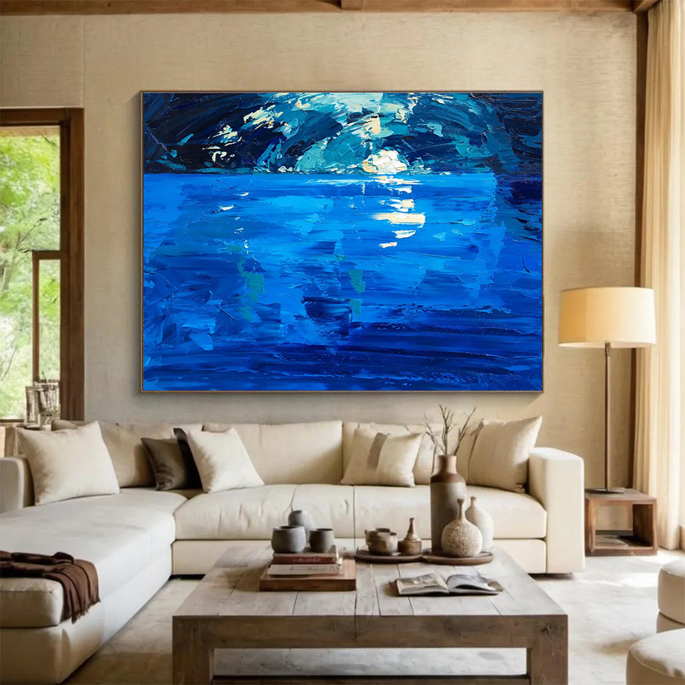 Moonlit Sea Abstract Painting for Seaside Bedroom Retreats YHT448