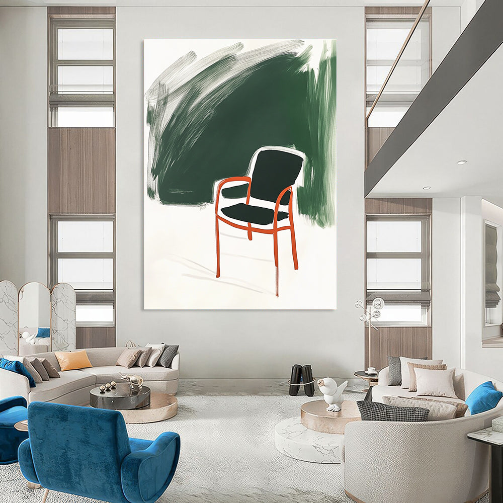 Chair with Bold Colors Abstract Painting for Vibrant Workspace Break Areas GAB1379
