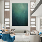 Solitary Bird in Green Abstract Painting for Peaceful Meditation Rooms HENG477