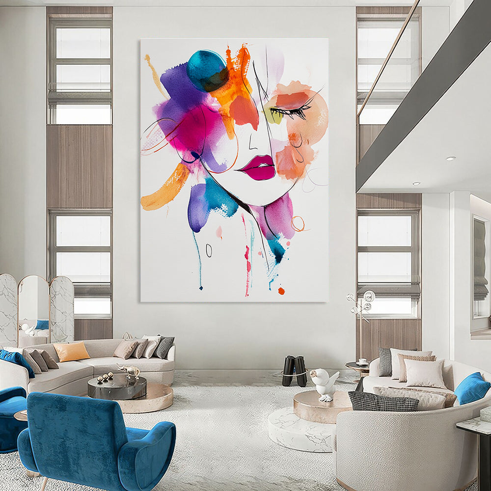Watercolor Woman with Color Splashes Vibrant Abstract Portrait GAB0349